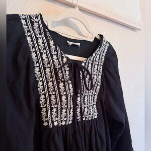 Black Blouse with White Embroidery